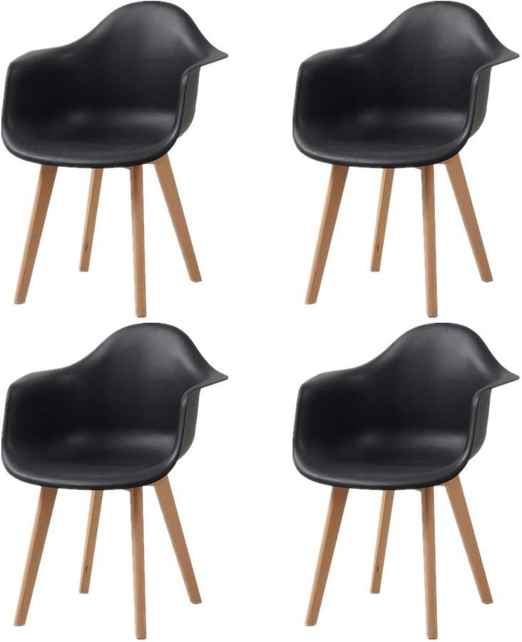 Corenia Eetkamerstoelen Eetstoelen Keukenstoelen Set van 4 Minimalistisch Retro Modern Stijl met Rugleuning Voor Keuken Eetgedeelte Kunstof Zitje Beuken Poten 43 x 47 x 81.5 cm Zwart