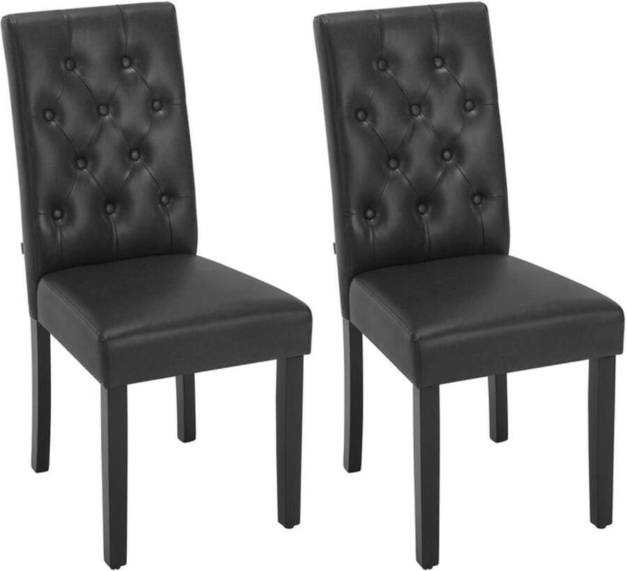 Corenia Eetkamerstoelen Eetstoelen Set van 2 Kunstleer Eetkamerstoelen Ergonomisch Massief Houten Poten – Hoge Rugleuning Comfortabel Gevoerd – Ergonomisch & Duurzaam – Voor Keuken Eetkamer 44x99x59cm Zwart