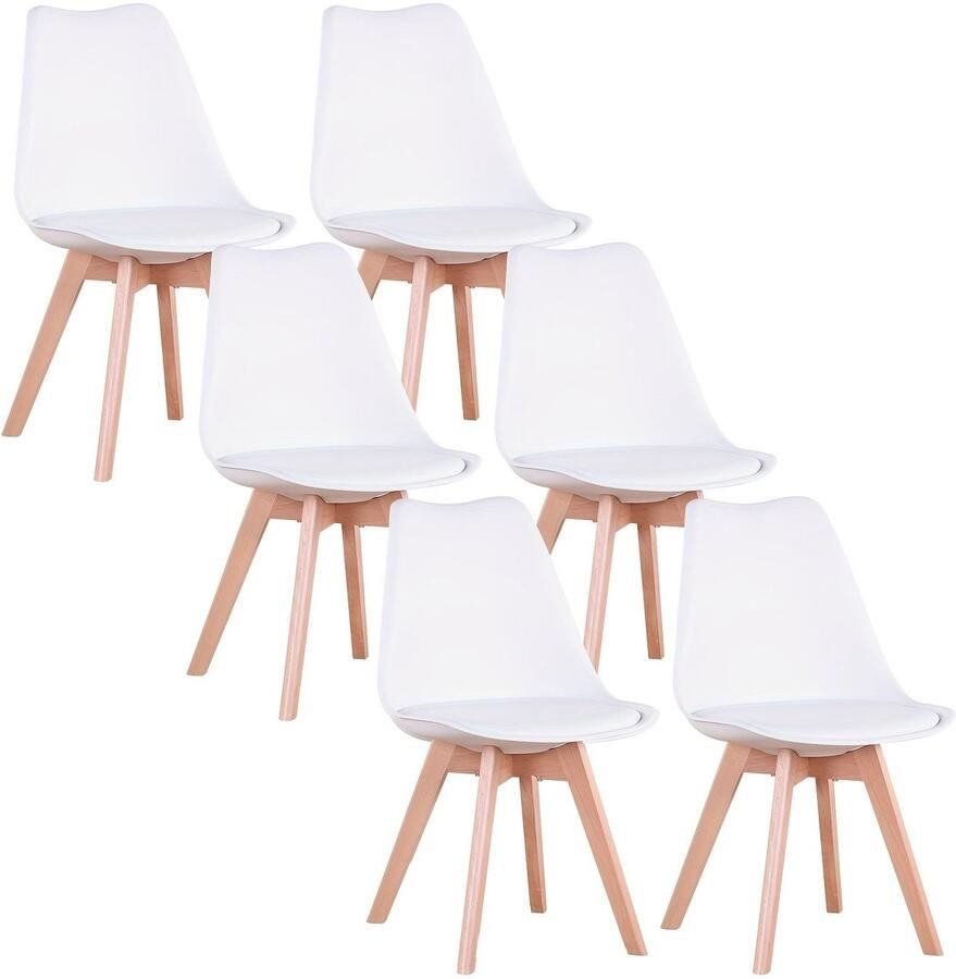 Corenia Eetkamerstoelen – Eettafelstoelen – Kuipstoelen – Keukenstoelen – Stoelen – Set van 6 – Ergonomische Rugleuning – Massief Beukenhouten Poten