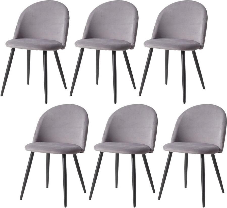 Corenia Eetkamerstoelen – Fluwelen Stoelen – Velvet Stoelen – Metalen Frame – Set Van 6 – Ergonomisch Comfort – Snelle Montage – Grijs