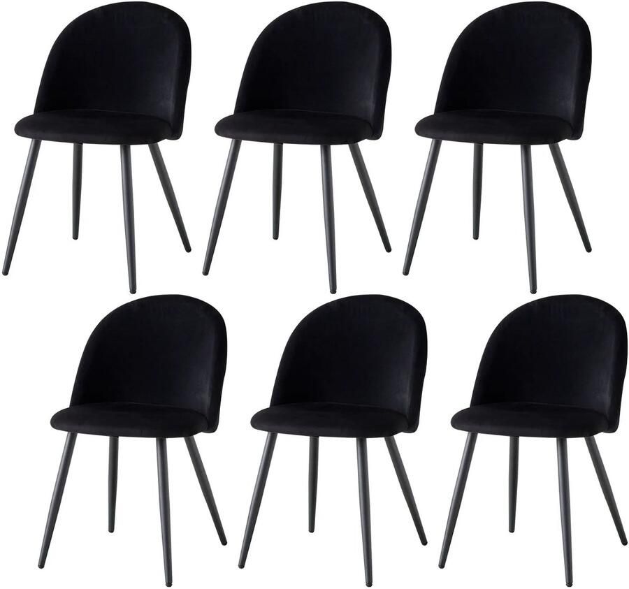 Corenia Eetkamerstoelen – Fluwelen Stoelen – Velvet Stoelen – Metalen Frame – Set Van 6 – Ergonomisch Comfort – Snelle Montage – Zwart