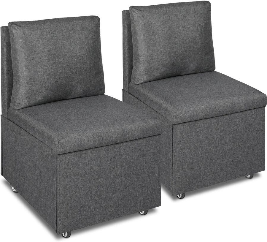 Corenia Eetkamerstoelen – Gestoffeerde Stoelen – Stoelen Met Wielen – Opbergruimte Stoelen – Zacht Kunstlinnen – Houten Frame – 24 Liter Opbergvak Grijs