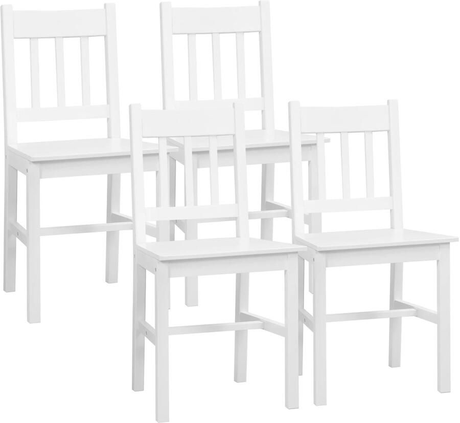 Corenia Eetkamerstoelen – Houten Stoelen – Keukenstoelen – Set Van 4 – Grenenhout – Comfortabele Rugleuning – Witte Afwerking