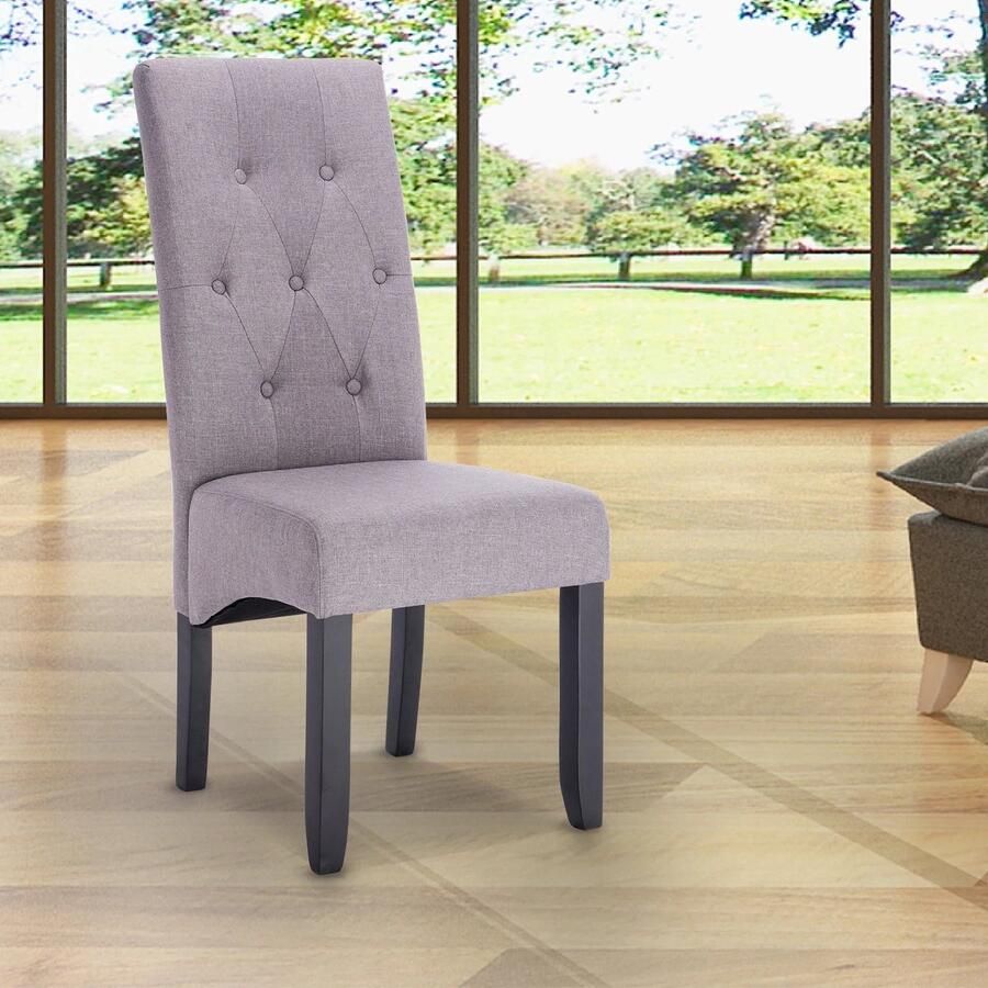 Corenia Eetkamerstoelen Keukenstoel Eetkamerstoel Eetstoel met Hoge Rugleuning en Gevoerde Zittingen Massief Houten Poten Linnen 2 Packs Donkergrijs