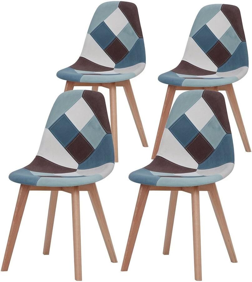 Corenia Eetkamerstoelen – Keukenstoelen – Bureaustoelen – Stoelen Set – Patchwork Stoelen – Morandi Design – Hoge Rugleuning – Beukenhouten Poten