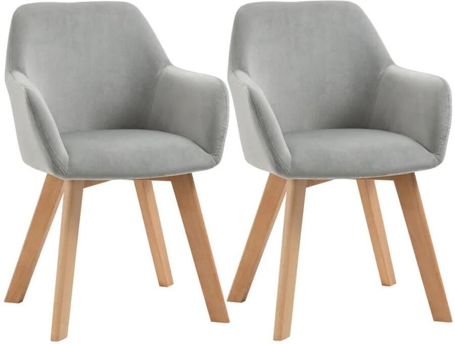 Corenia Eetkamerstoelen – Keukenstoelen Stoelen Met Armleuningen – Bureaustoelen – Fluwelen Stoelen – Ergonomisch Ontwerp – Houten Pootjes 54 x 57 x 80 cm Grijs