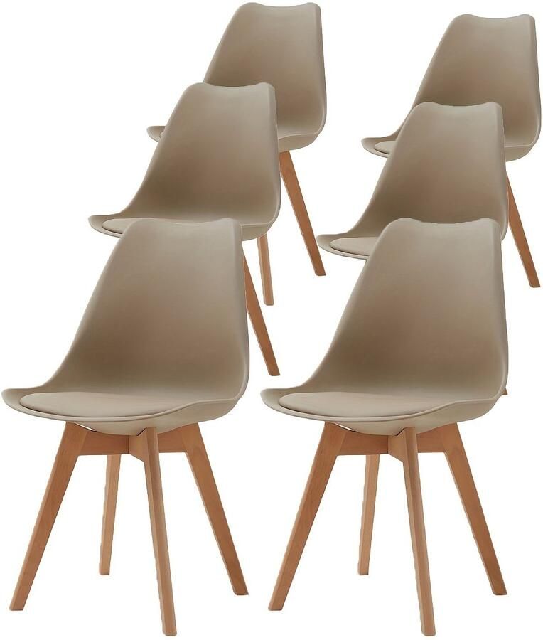 Corenia Eetkamerstoelen – Keukenstoelen – Stoelen Set – Design Stoelen – Tulpen Stoelen – Set van 6 – Beukenhouten Poten – Ergonomische Rugleuning – Khaki