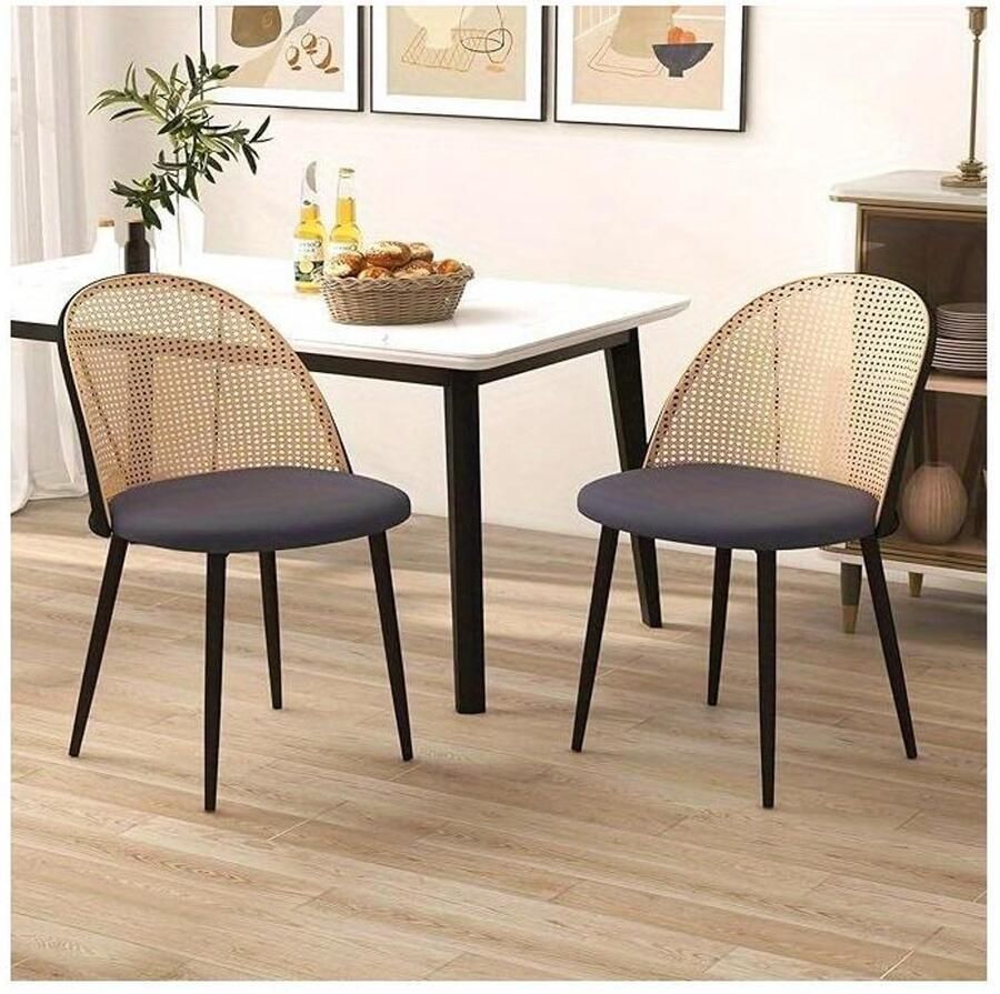 Corenia Eetkamerstoelen – Keukenstoelen – Stoelen Zonder Armleuning – Rattan Stoelen – Stoelen Set 2 – Grijs – PE-Rattan Rugleuning – Metalen Poten Max 150 kg