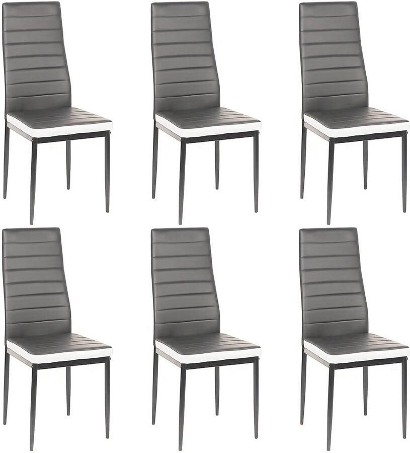 Corenia Eetkamerstoelen – Keukenstoelen – Stoelenset – Design Stoelen – Grijs-Witte Lederlook – Stevige Stalen Poot – Comfortabele Schuimzitting – 42x48x45 cm