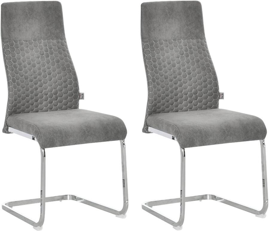 Corenia Eetkamerstoelen – Keukenstoelen – Stoelenset – Dinersstoelen – Grijs – Microfiber Bekleding – Stevig Stalen Frame – 45x61x98 cm – Antislip Ruitmotief