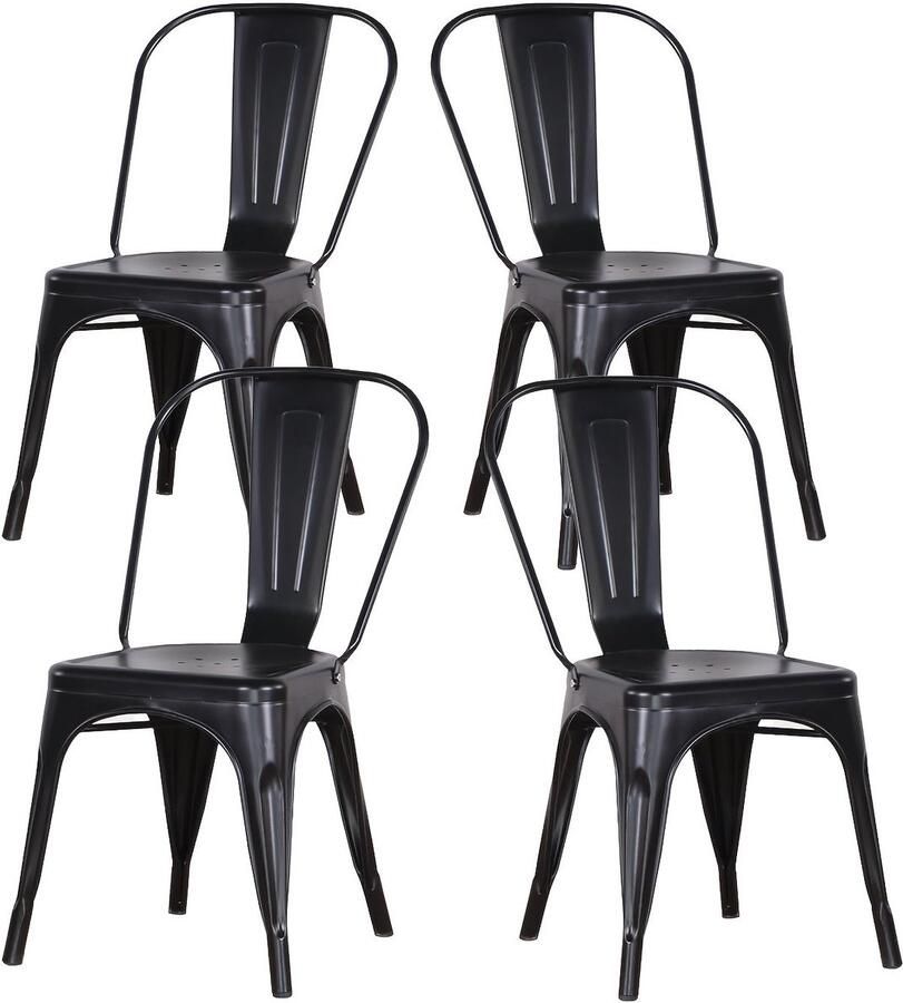 Corenia Eetkamerstoelen – Keukenstoelen – Woonkamerstoelen – Buitensstoelen – Stapelbare Stoelen – Set Van 4 Zwart – Stevig Metalen Frame – Comfortabel Ergonomisch Design