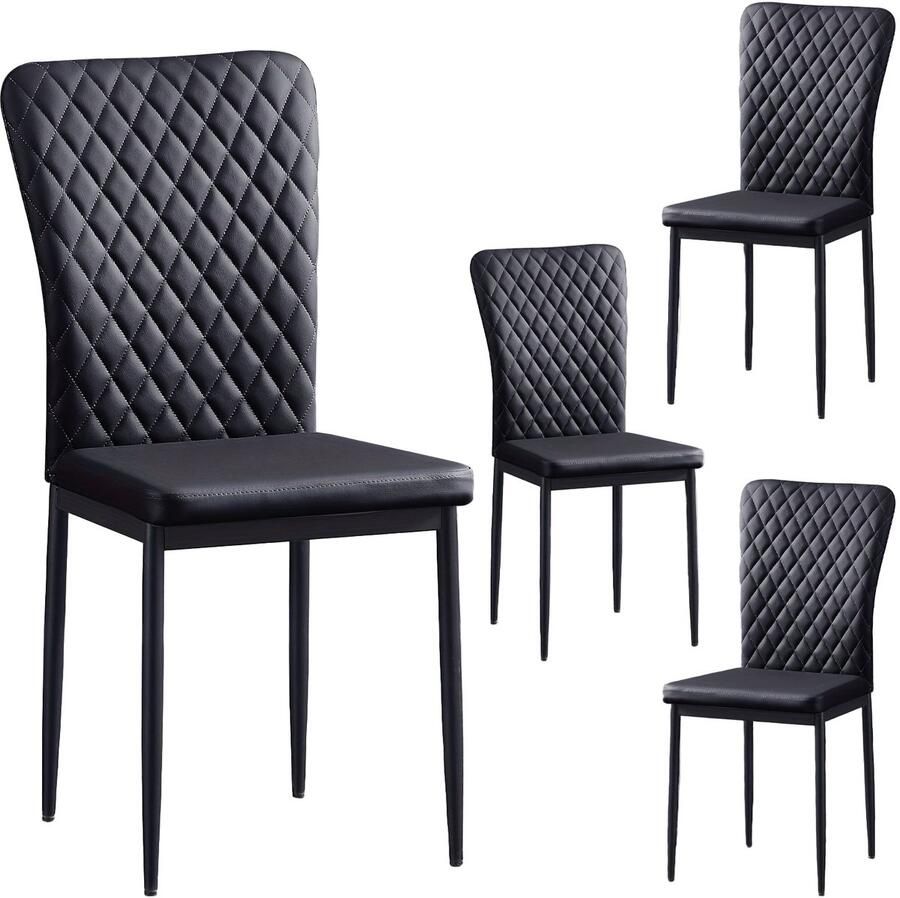 Corenia Eetkamerstoelen – Kuipstoelen – Stoelen – Set Van 4 6 – Fluweel Kunstleer Bekleed – Hoge Rugleuning – Zachte Zitting – Zwart Metalen Onderstel