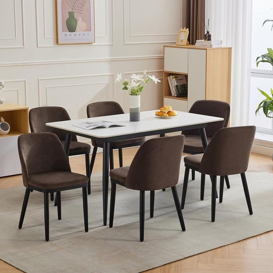 Corenia Eetkamerstoelen Set 6 – Stoelen Keukenstoelen Dining Chairs Lunchstoelen – Modern Design – Dikke Kussens – Linnen Bekleding – Kunsthouten Poten – Comfortabel – Duurzaam