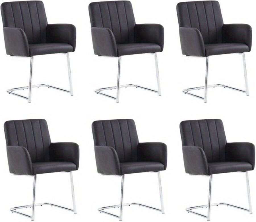 Corenia Eetkamerstoelen set – Stoelen – Zwarte Stoelen – Kunstleren Stoelen – Design Stoelen – 6-delig – Verticale Strepen – Zigzag Metalen Poten