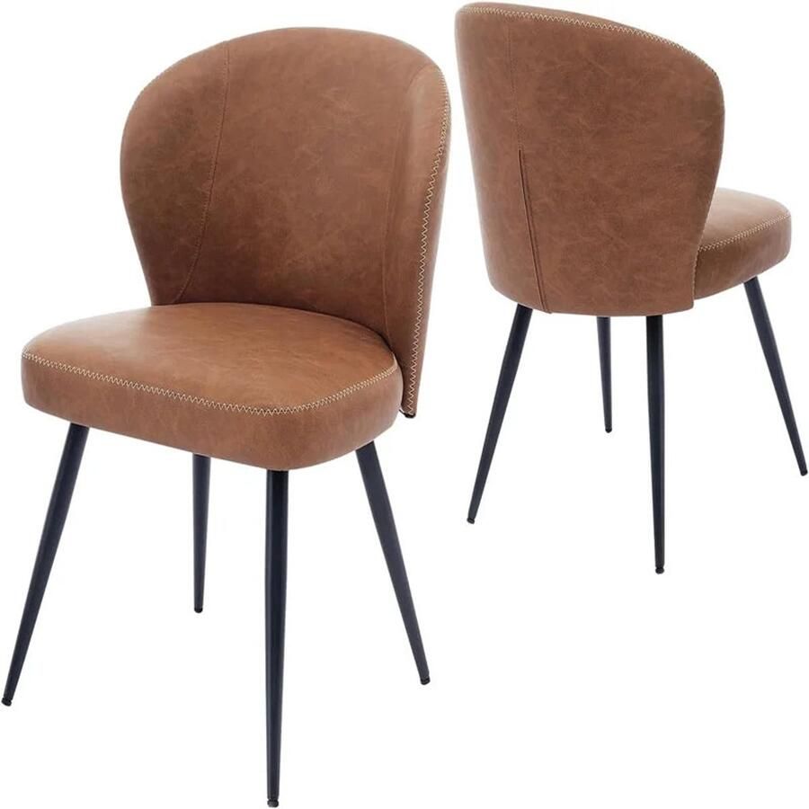 Corenia Eetkamerstoelen – Set van 2 Stoelen – Dining Stoelen – Vintage Stoelen – Synthetisch Leer – Comfortabele Foamzitting – Duurzame Stalen Poten Bruin