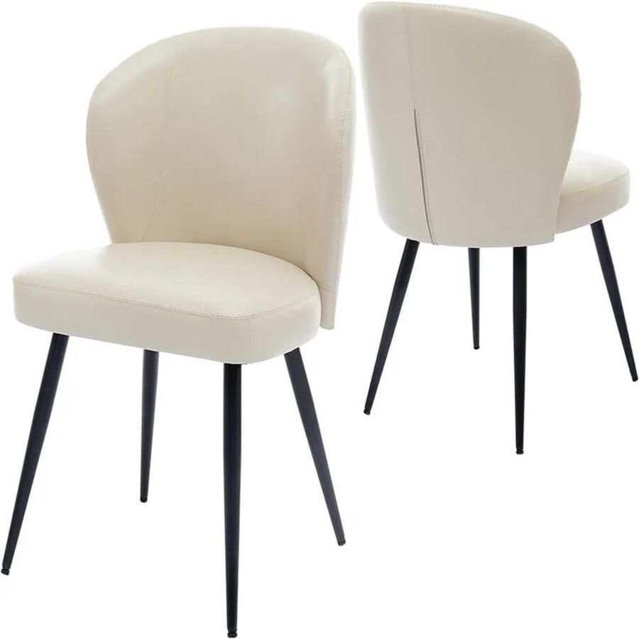 Corenia Eetkamerstoelen – Set van 2 Stoelen – Dining Stoelen – Vintage Stoelen – Synthetisch Leer – Comfortabele Foamzitting – Duurzame Stalen Poten Beige