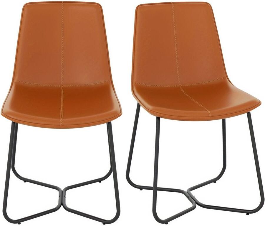 Corenia Eetkamerstoelen Set van 2 – Stoelen – Kuipstoelen – Keukenstoelen – Bistrostoelen – PU Leder Bekleding – Metalen Poten – Ergonomisch Comfort – Vintage Design Bruin