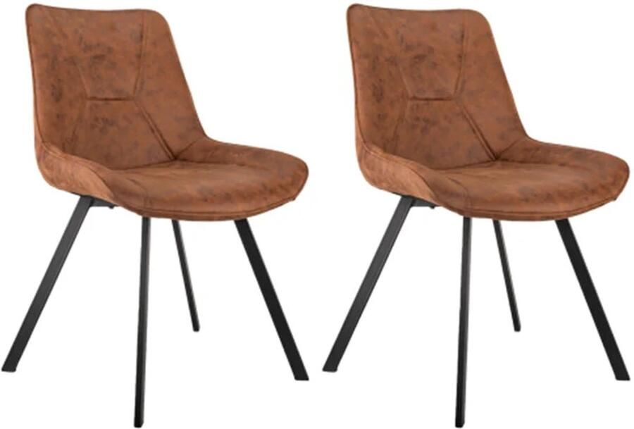 Corenia Eetkamerstoelen – Set van 2 Stoelen – Zwarte Metalen Stoelen – Technologie-Stof – Ergonomisch – Max 120 Kg – Vuilafstotend Bruin