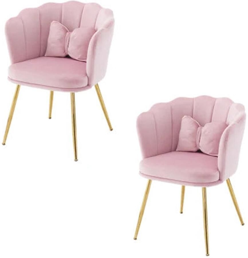 Corenia Eetkamerstoelen – Set van 2 Velours Stoel – Lounge Stoel – Fluwelen Fauteuil – Design Fauteuil – Bloembladdesign – Ergonomisch Zitcomfort – Vergulde Metalen Poten Roze