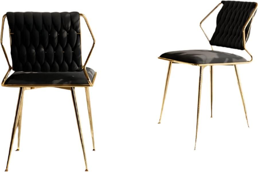 Corenia Eetkamerstoelen – Set van 2 Velvet Stoelen – Design Stoelen – Comfortabele Stoelen – Ergonomisch Ontwerp – Metalen Poot – Goudkleurig 44 x 43 x 77.5 cm Zwart
