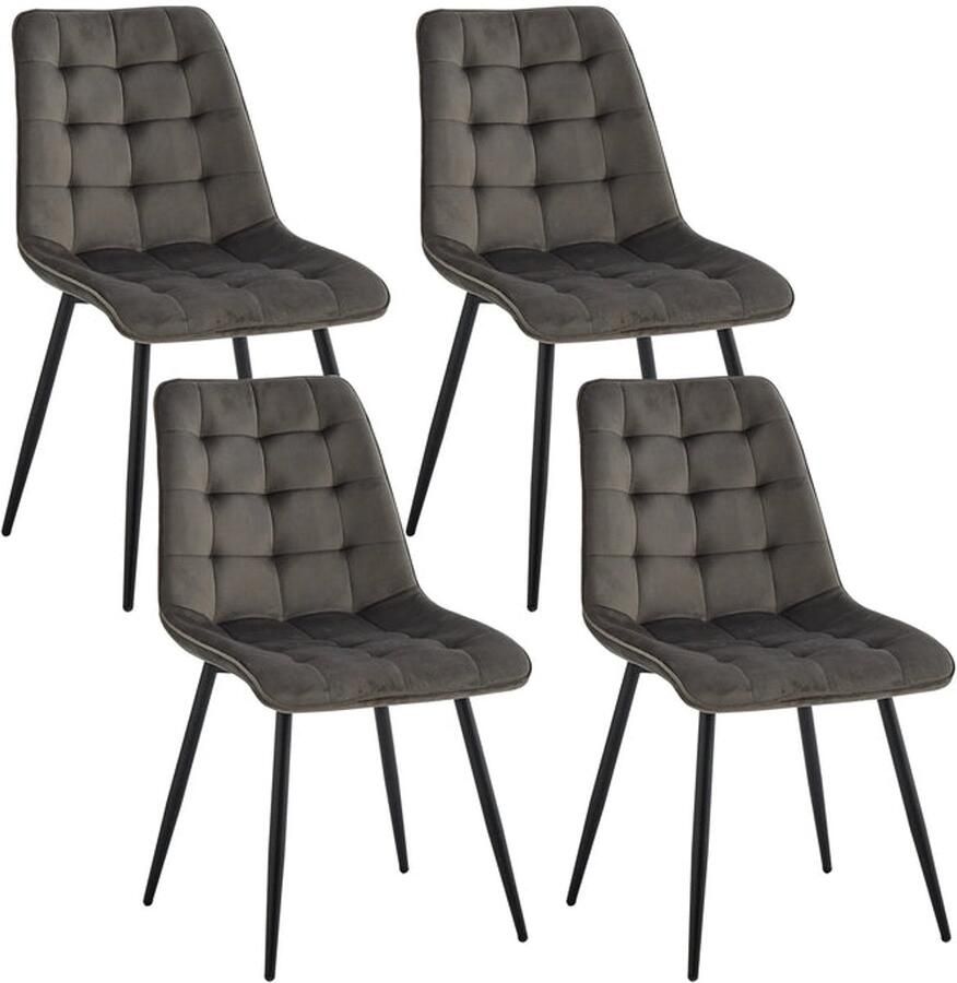 Corenia Eetkamerstoelen Set van 4 Fluwelen Eetkamerstoelen Metalen Poten – Robuust Moderne Comfortabele Stoelen voor Keuken Slaapkamer Woonkamer Huisdecoratie 85x46x47cm Donkergrijs