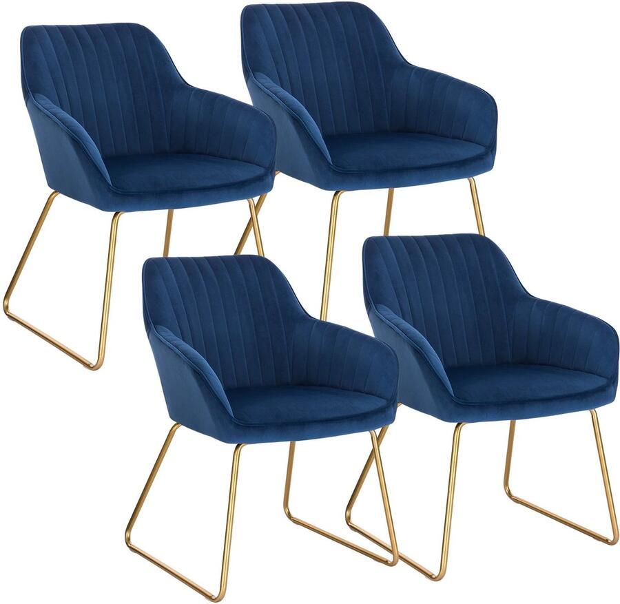 Corenia Eetkamerstoelen – Set van 4 Fluwelen Stoelen – Comfortabele Stoelen – Metalen Pootjes – Ergonomisch Ontwerp – Zithoogte 45 Cm Blauw