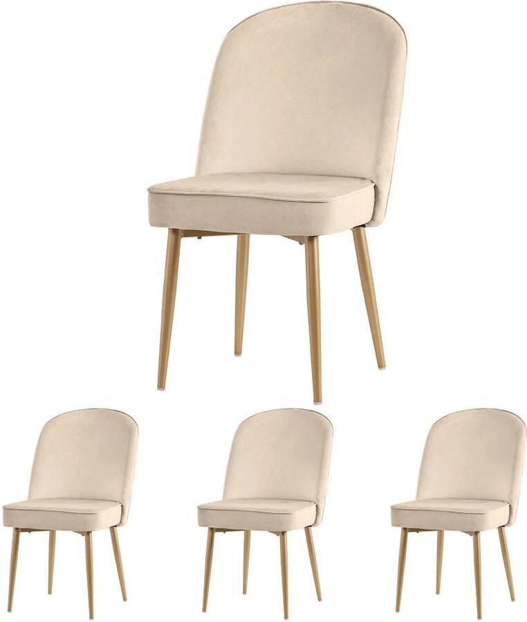 Corenia Eetkamerstoelen – Set van 4 Stoelen – Dining Stoelen – Fluwelen Stoelen – Beige Fluweel – Ergonomische Rugleuning – Gouden Metalen Poten 45.5 x 62 x 87 5 cm