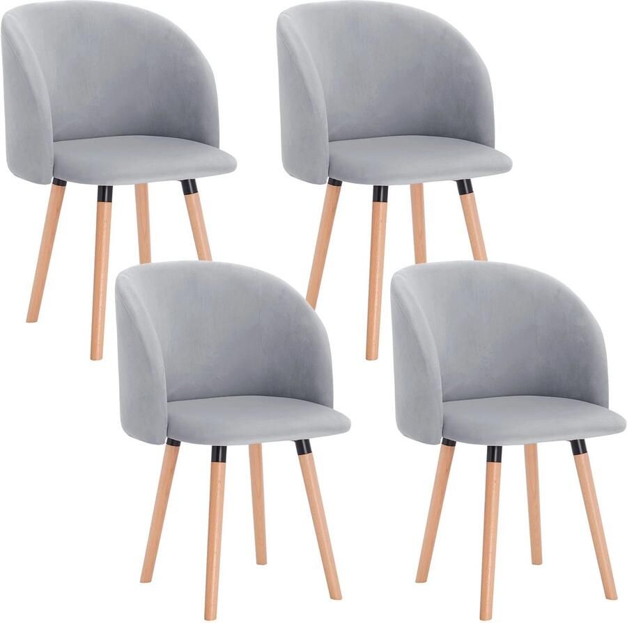 Corenia Eetkamerstoelen – Set van 4 – Velvet Stoelen – Houten Stoelen – Ergonomisch Design – Massief Houten Frame Grijs