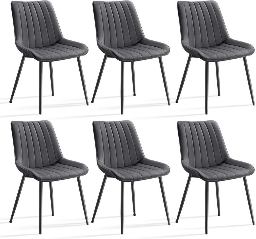 Corenia Eetkamerstoelen – Set van 6 Gestoffeerde Stoelen – Stoelen Set – Comfortabele Stoelen – Met Zachte Schuimvulling – Verstelbare Voeten Grijs