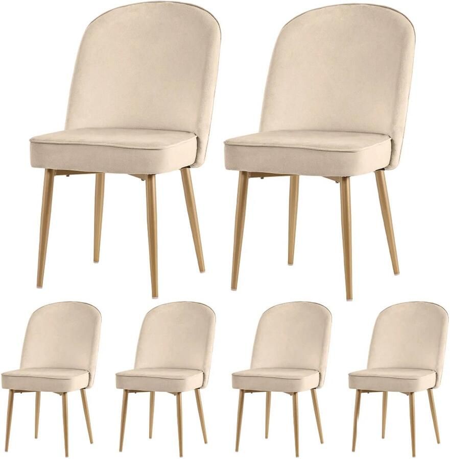Corenia Eetkamerstoelen – Set van 6 Stoelen – Dining Stoelen – Fluwelen Stoelen – Beige Fluweel – Ergonomische Rugleuning – Gouden Metalen Poten 45.5 x 62 x 87 5 cm