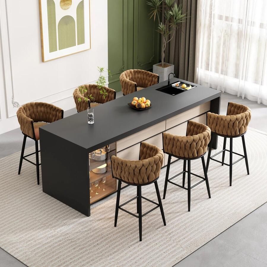 Corenia Eetkamerstoelen – Set van 6 Velours Stoelen – Woonkamerstoelen – Velours Stoel – Metalen Poot – Draagvermogen 150 Kg – Warme Bruintint