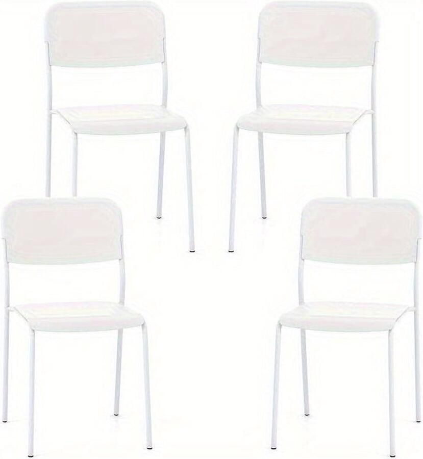 Corenia Eetkamerstoelen – Stapelbare Stoelen – Keukenstoelen – Zonder Armleuning – Set Van 4 – Met Metalen Frame – Comfortabel En Duurzaam – Wit