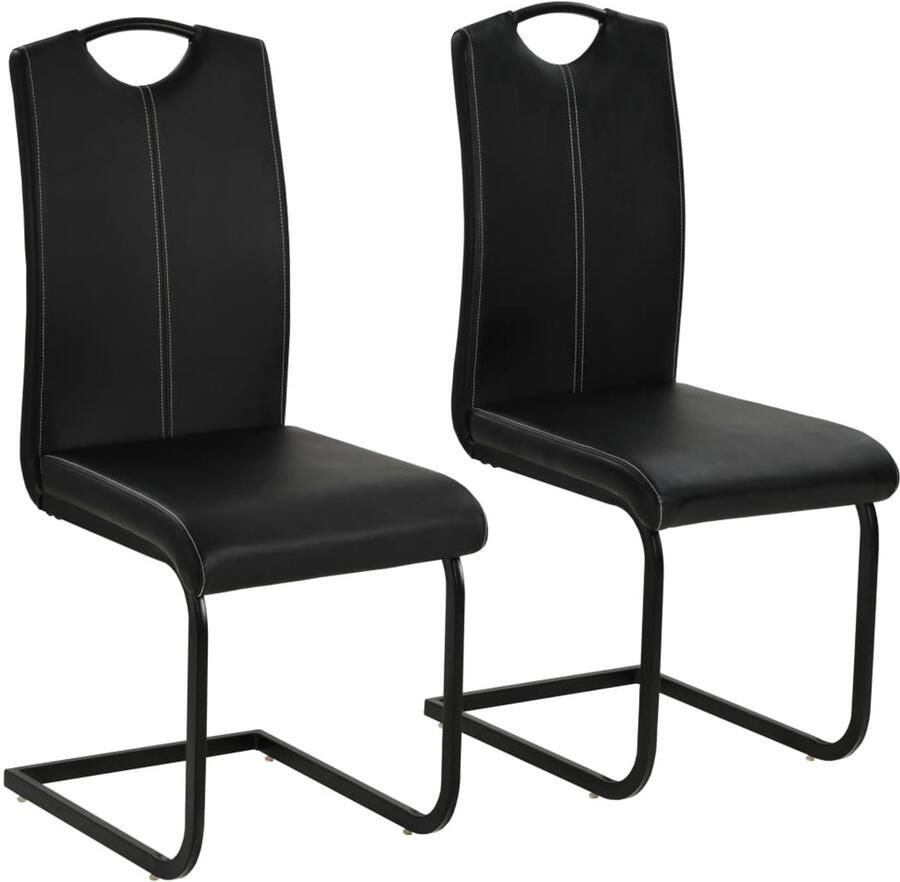 Corenia Eetkamerstoelen – Stoel – Dinersstoel – Keukenstoel – Zwarte Stoelen Set van 2 – Kunstleer Met Schuimvulling – Stalen Frame