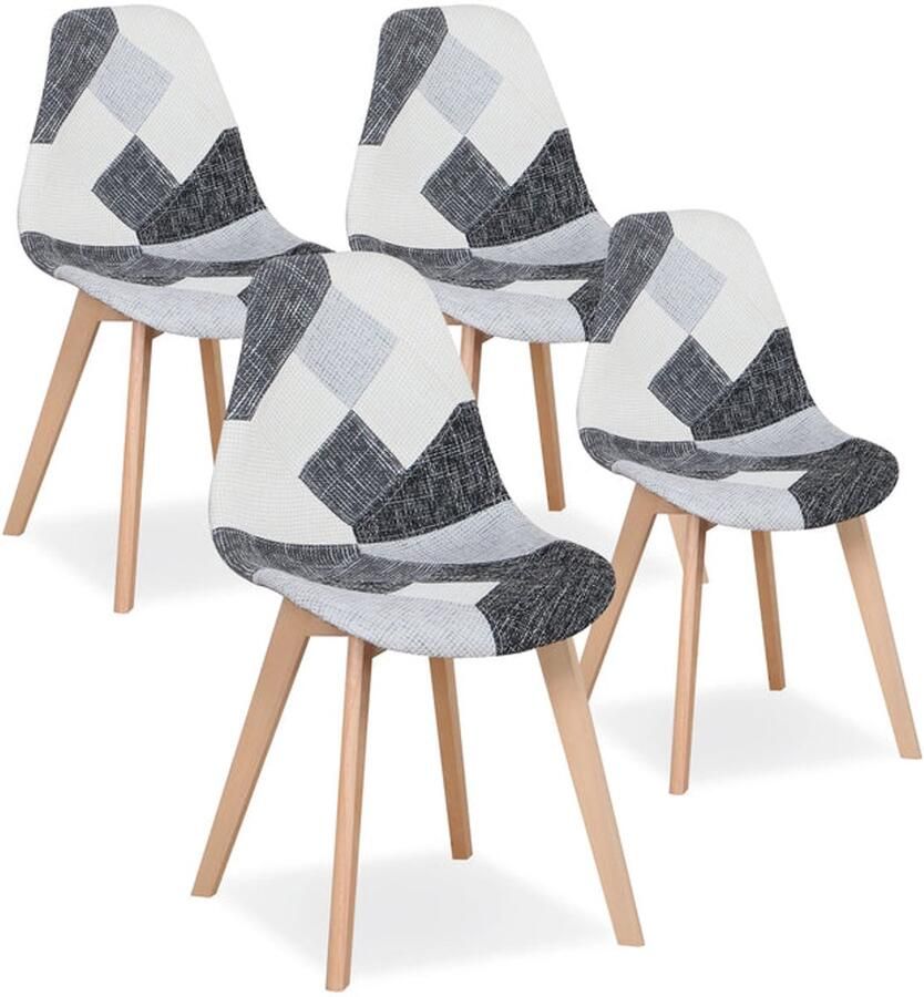 Corenia Eetkamerstoelen Stoel Eetstoelen Set van 4 Scandinavische Middeleeuwse Stijl Patchwork Frabic 86x46x47cm Zwart Wit en Grijs