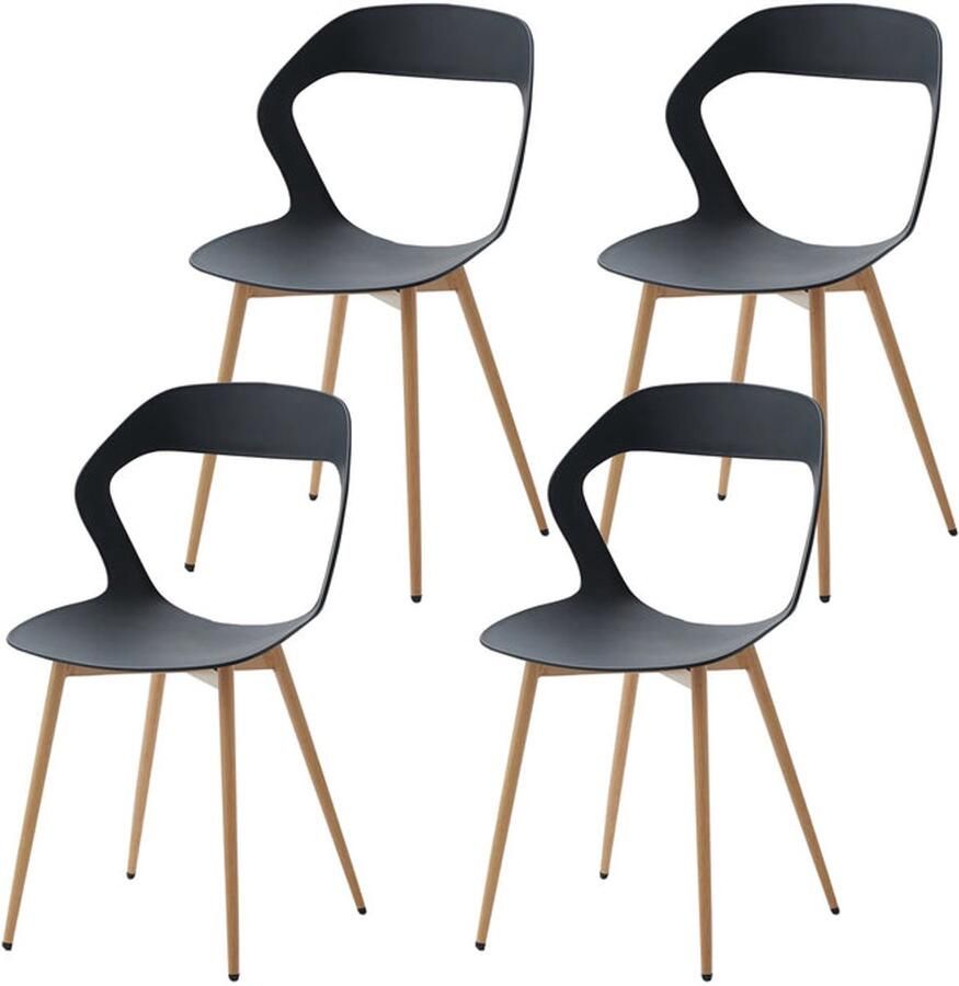 Corenia Eetkamerstoelen Stoel Eetstoelen Set van 4 Stoelen Holle Eetkamerstoelen Modern & Eenvoudig Huishoudelijke Kruk met Rugleuning Scandinavische Onderhandelingsstoel Plastic Stoel Rugleuning hoogte 12.5 cm Zwart