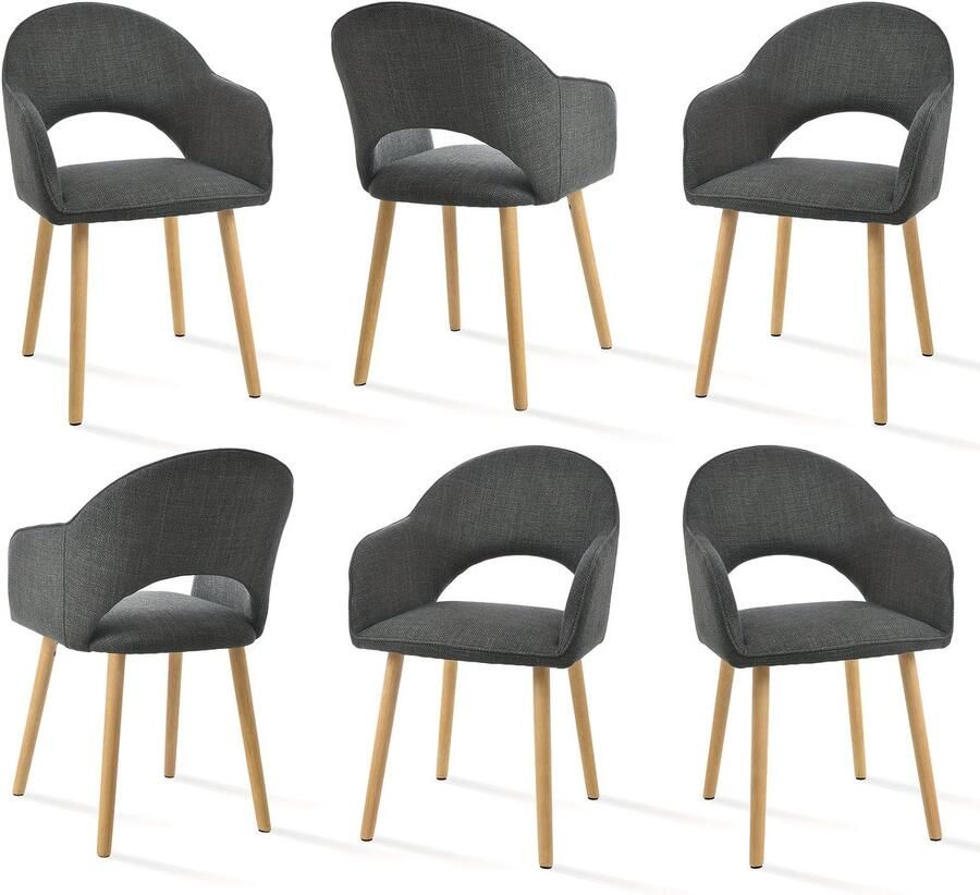 Corenia Eetkamerstoelen – Stoelen – Armstoelen – Bureaustoelen – Lounge Stoelen – Halvemaan Vormige Rugleuning – Houten Poten – Zwart Polyester – Set Van 6