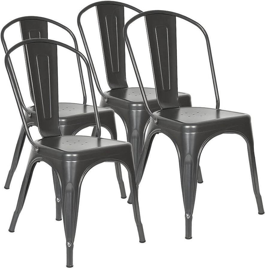Corenia Eetkamerstoelen – Stoelen – Bistrostoelen – Keukenstoelen – Lounge Stoelen – Industrieel Design – Set Van 4 Donkergrijs – Metalen Frame – Stapelbaar