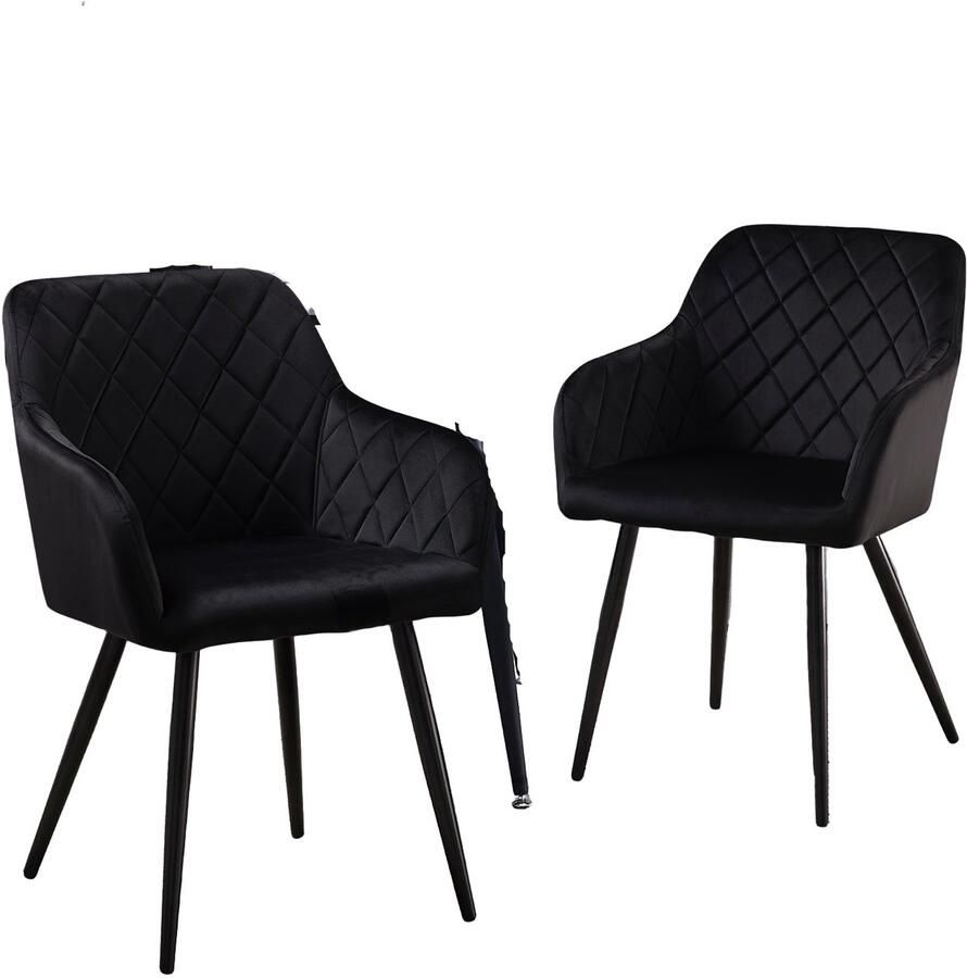 Corenia Eetkamerstoelen – Stoelen – Bureaustoelen – Velours Stoelen – Luxe Stoelen – Set van 2 – Memory Foam Zitting – Zwart Metalen Frame