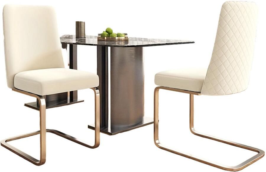 Corenia Eetkamerstoelen – Stoelen – Bureaustoelen – Zitstoelen – Luxe Stoelen – Beige Set Van 2 – Rhinestone Rugleuning – Zilveren Poten