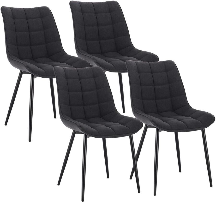 Corenia Eetkamerstoelen – Stoelen – Design Stoelen – Comfortabele Stoelen – Lederlook Bekleding – Ergonomische Rugleuning – Metalen Pootjes Set van 4 Linnen Donkergrijs