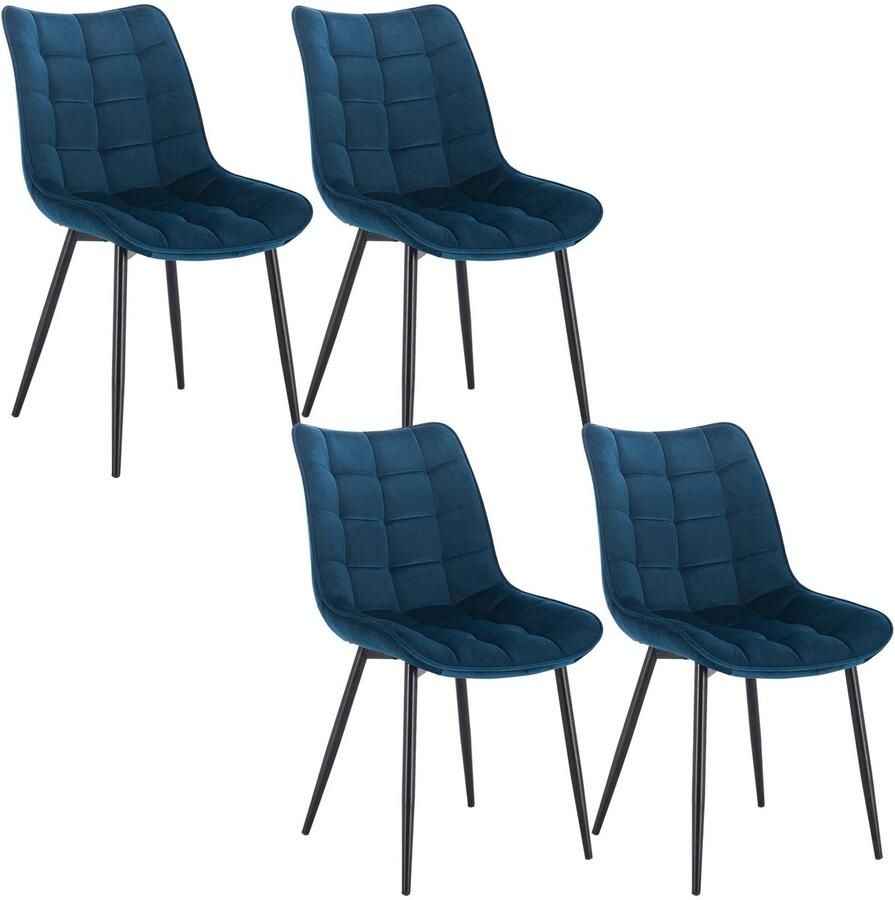 Corenia Eetkamerstoelen – Stoelen – Design Stoelen – Comfortabele Stoelen – Lederlook Bekleding – Ergonomische Rugleuning – Metalen Pootjes Set van 4 Fluweel Blauw