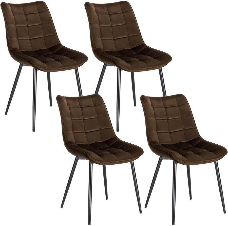 Corenia Eetkamerstoelen – Stoelen – Design Stoelen – Comfortabele Stoelen – Lederlook Bekleding – Ergonomische Rugleuning – Metalen Pootjes Set van 4 Fluweel Bruin