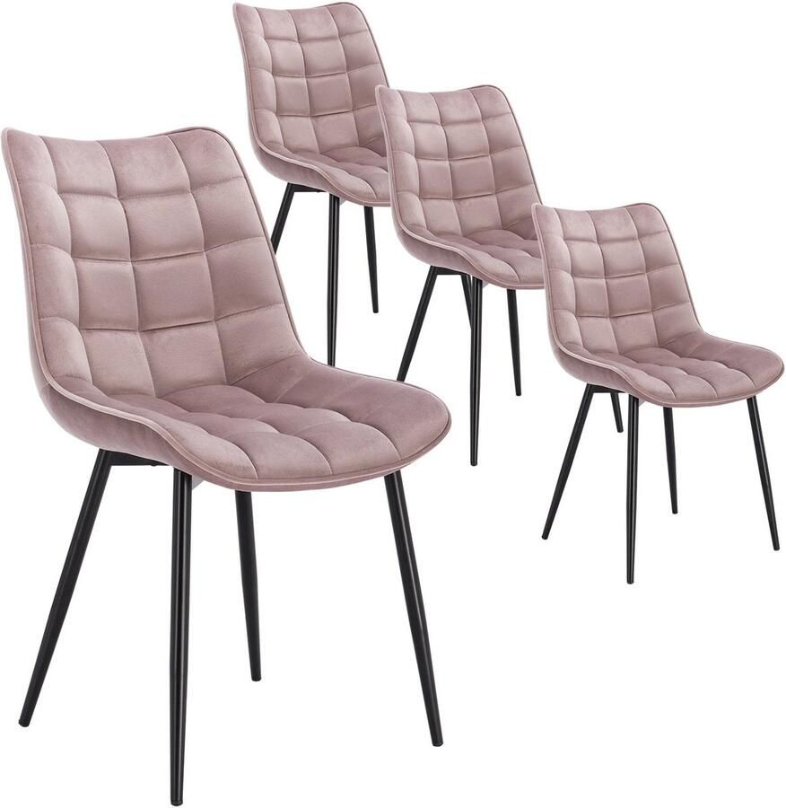 Corenia Eetkamerstoelen – Stoelen – Design Stoelen – Comfortabele Stoelen – Lederlook Bekleding – Ergonomische Rugleuning – Metalen Pootjes Set van 4 Fluweel Roze