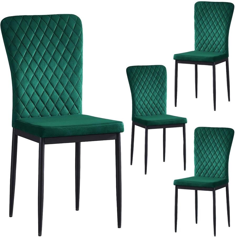 Corenia Eetkamerstoelen – Stoelen – Dinertoelen – Zwarte Metalen Stoelen – Velvet Kunstleer – Comfortabel Zitten – Ergonomische Hoge Rugleuning – Set Groen 4 of 6 Stuks