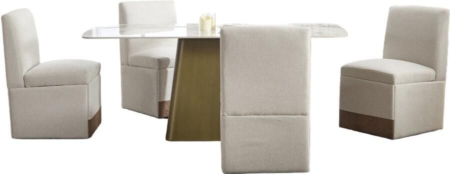 Corenia Eetkamerstoelen – Stoelen – Dining Chairs – Armloze Stoel – Linnen Stoel – Beige Linnen – Met Wieltjes – Met Opbergruimte