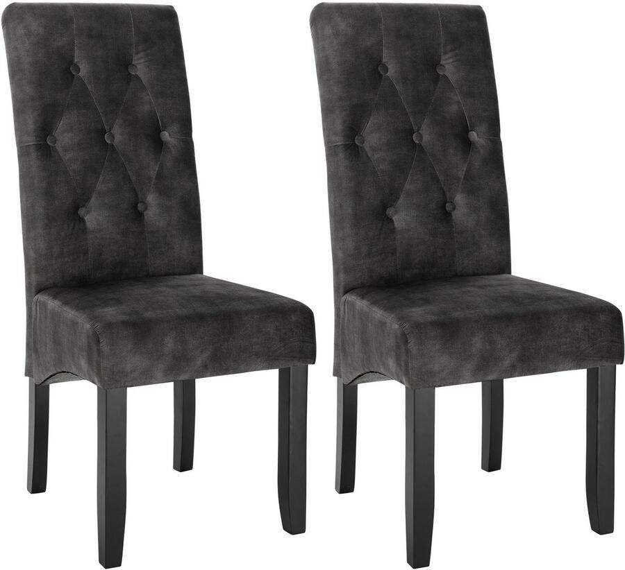 Corenia Eetkamerstoelen – Stoelen – Dining Chairs – Zetels – Zitten – Ergonomische Hoge Rugleuning – Duurzame Rubberhouten Poten Fluweel Donkergrijs