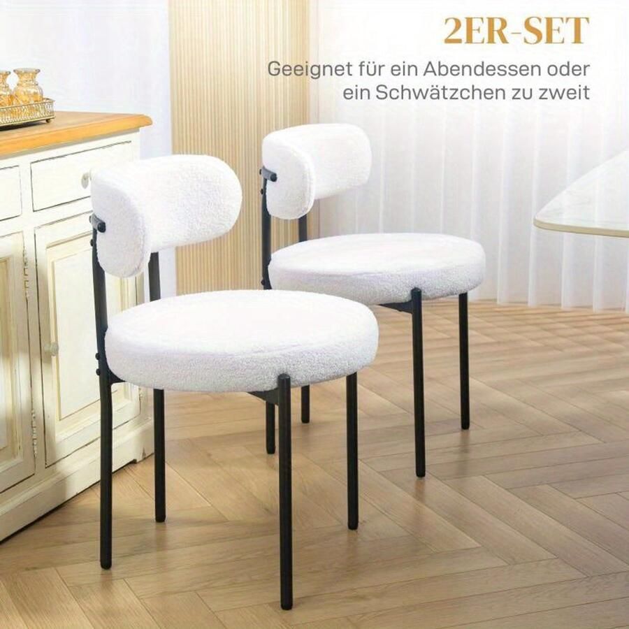 Corenia Eetkamerstoelen – Stoelen – Dining Chairs – Zithoekstoelen – Bistro Stoelen – Set van 2 – Zachte Fleece Bekleding – Stevige Metalen Poot