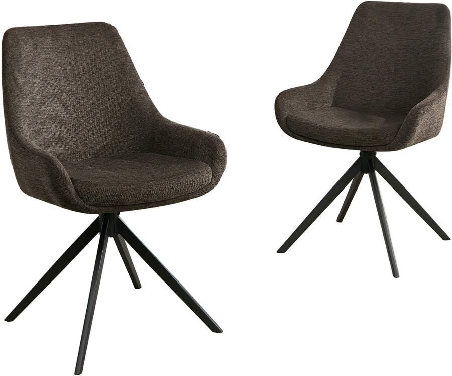 Corenia Eetkamerstoelen – Stoelen – Dining Stoelen – Armloze Stoelen – Set Van 2 – Roterend Zitvlak – Metalen Poten – Zwart Polyester