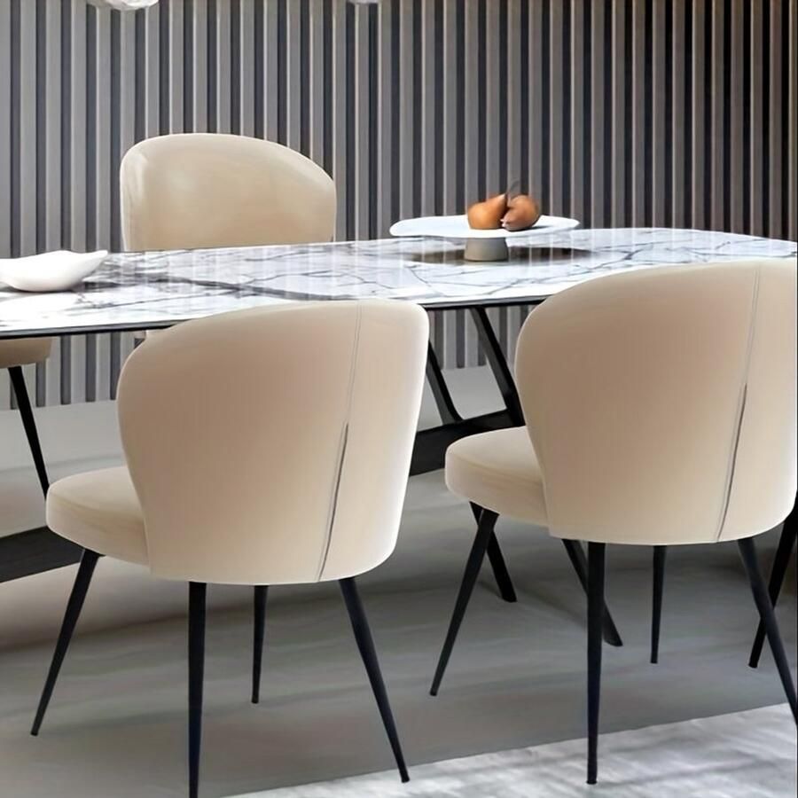 Corenia Eetkamerstoelen – Stoelen – Dining Stoelen – Bureaustoelen – Armloze Stoelen – Beige Kleur – Hoog Rugleuning Design – PU Kunstleer Bekleed