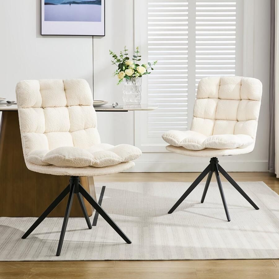 Corenia Eetkamerstoelen – Stoelen – Dining Stoelen – Draaistoelen – Witte Stoelen – Set van 6 – Met Afneembare Wasbare Kussens – Met Metalen Draaibaar Frame